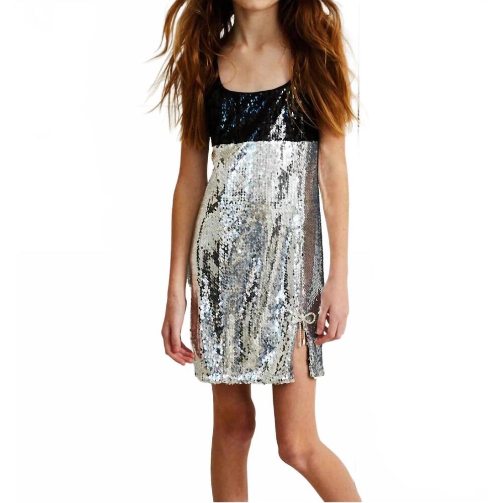 NEW THEME nelly sequin dress with bow in silver & black